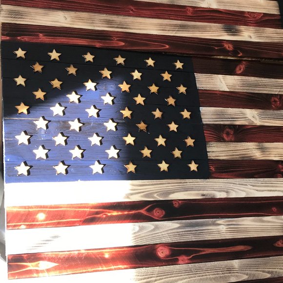Handmade Wooden American Flag, 39/19 inch - Picture 6 of 16